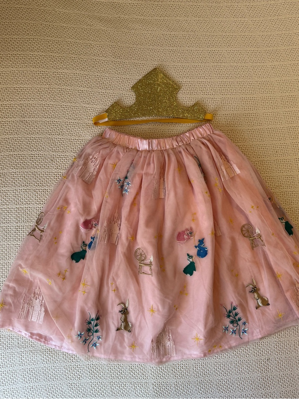 Hanna Andersson x Disney Pink Embroidered Tulle Skirt Small with crown